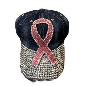 Pink Ribbon Denim Rhinestones Hat 🆕